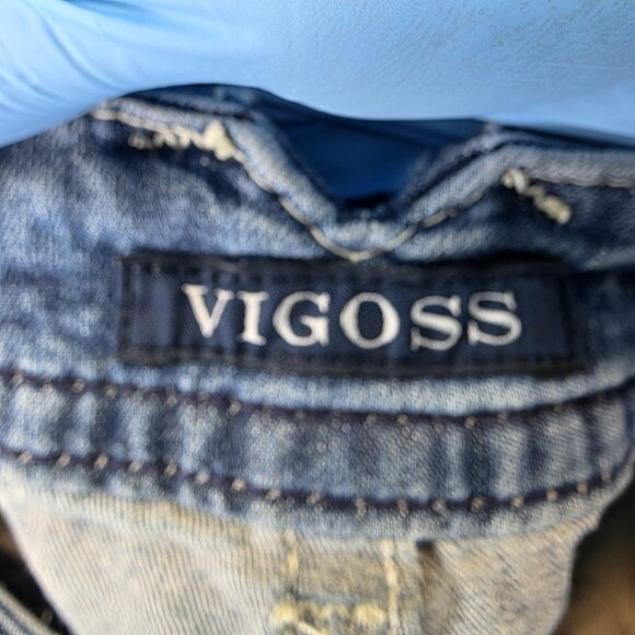 Vigoss The Dublin Capri Jeans Womens Size 7 Blue Distressed Embellished Denim - Picture 10 of 13